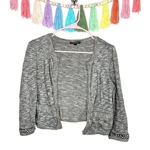 Express Gray Knit Beaded Cropped Cardigan 3/4 Sleeve Blazer Size Extra Small